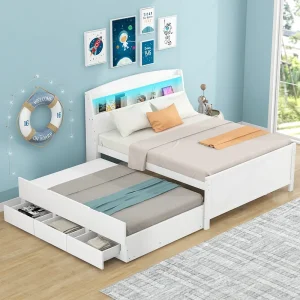 Wood Full Size Platform Bed with Storage