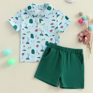 Short Sleeve Dinosaur Print T-shirt and Shorts