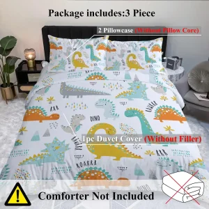 3Pcs Dinosaur Queen Duvet Cover